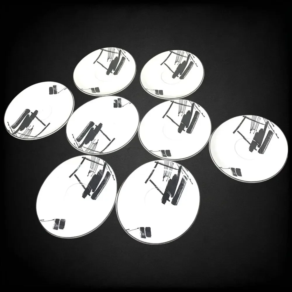 Vintage 1986 Sango Larry Laslo Calligraphy 8 Cup Saucer Sets 16 Pc Postmodern